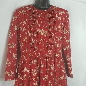 Cottagecore Prairie Dress Tie Back Pleated Md